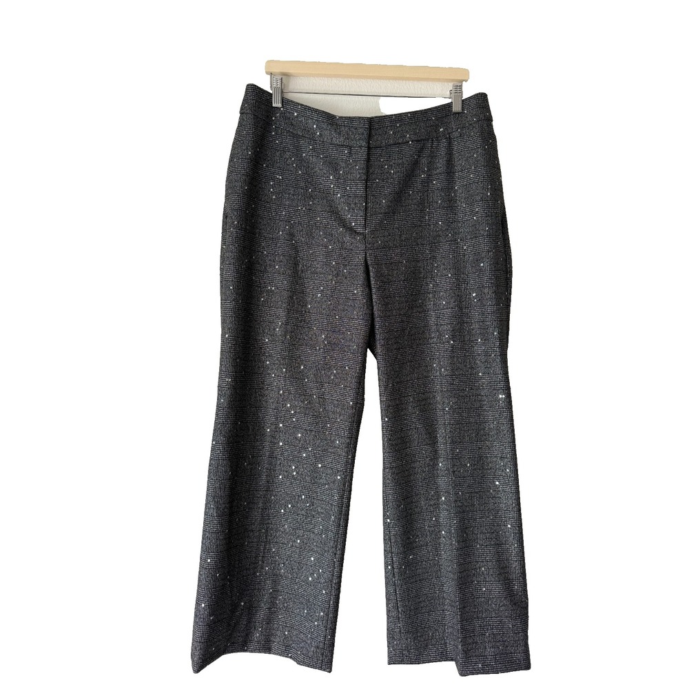 Chico's 2.5R Menswear Sequin Plaid Wide Leg Dress Pants Black White NWT Size 14R